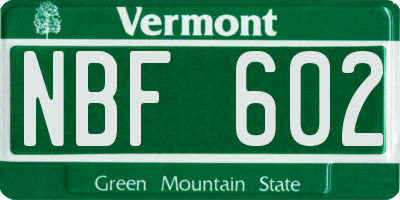 VT license plate NBF602