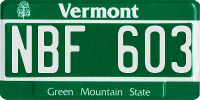 VT license plate NBF603