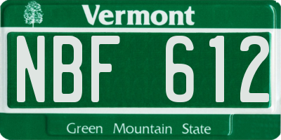 VT license plate NBF612