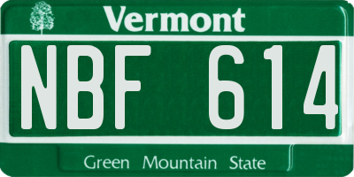 VT license plate NBF614