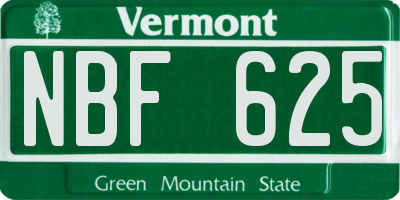 VT license plate NBF625