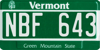 VT license plate NBF643