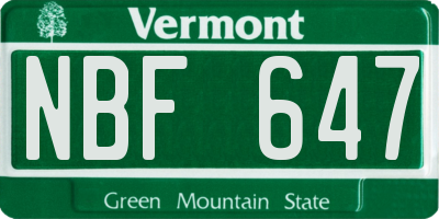 VT license plate NBF647