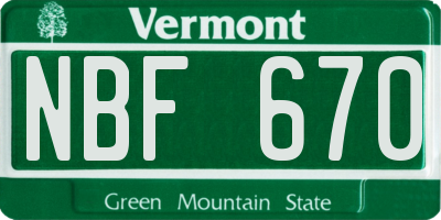 VT license plate NBF670