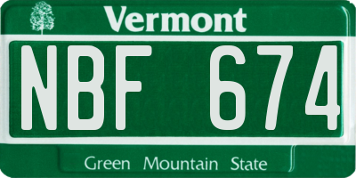 VT license plate NBF674