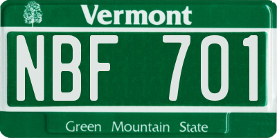 VT license plate NBF701