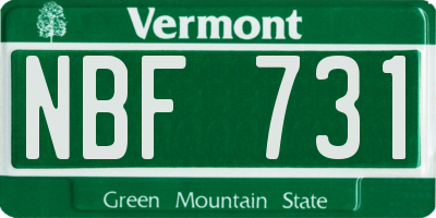 VT license plate NBF731