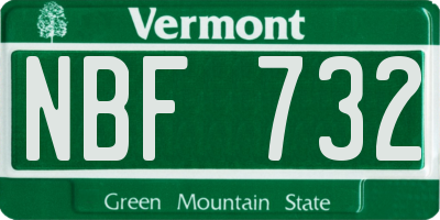 VT license plate NBF732