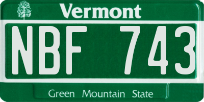 VT license plate NBF743