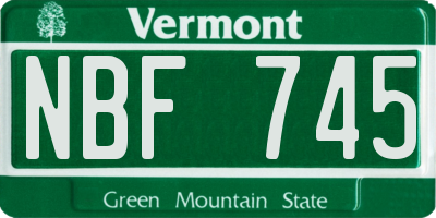 VT license plate NBF745
