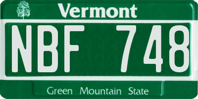 VT license plate NBF748