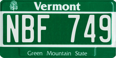 VT license plate NBF749