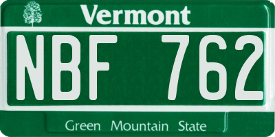VT license plate NBF762