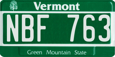 VT license plate NBF763