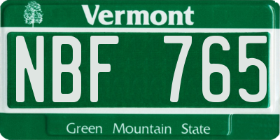 VT license plate NBF765