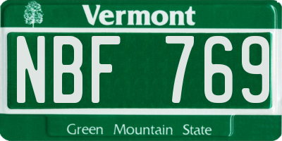 VT license plate NBF769