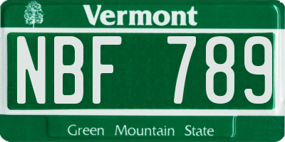 VT license plate NBF789