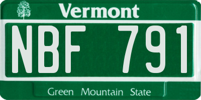 VT license plate NBF791
