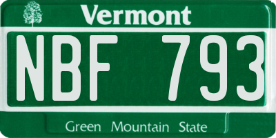 VT license plate NBF793