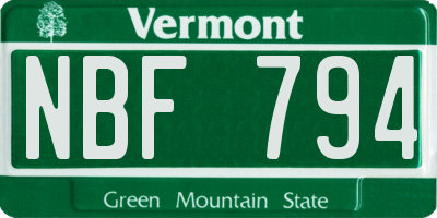 VT license plate NBF794
