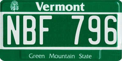 VT license plate NBF796