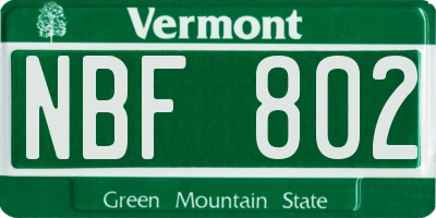 VT license plate NBF802