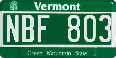 VT license plate NBF803