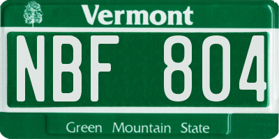 VT license plate NBF804