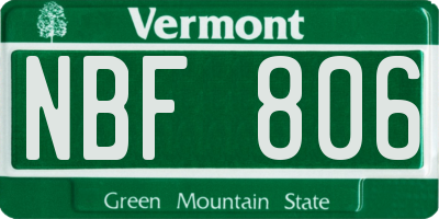 VT license plate NBF806