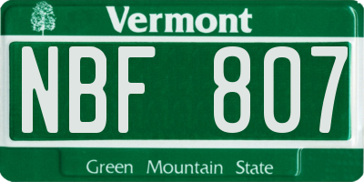 VT license plate NBF807