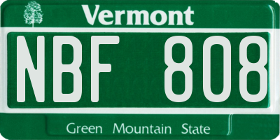 VT license plate NBF808