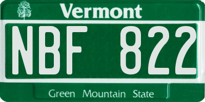 VT license plate NBF822