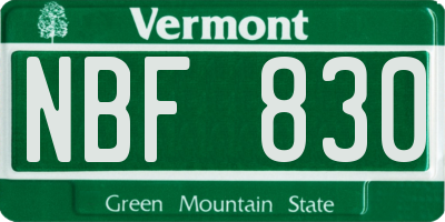 VT license plate NBF830