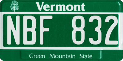 VT license plate NBF832