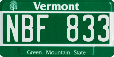 VT license plate NBF833