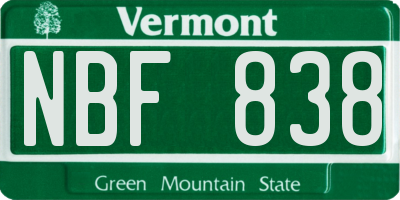 VT license plate NBF838