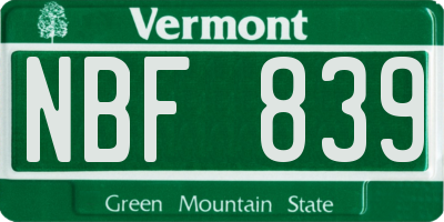 VT license plate NBF839