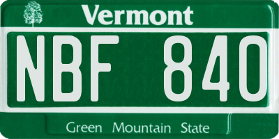 VT license plate NBF840