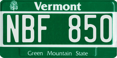 VT license plate NBF850
