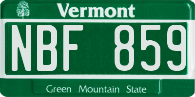 VT license plate NBF859