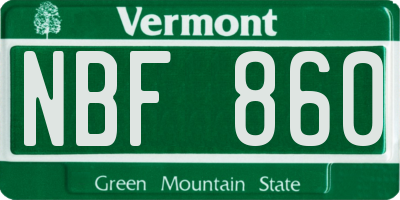 VT license plate NBF860