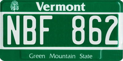 VT license plate NBF862