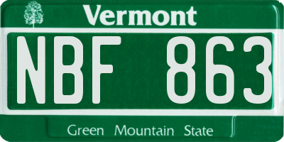 VT license plate NBF863