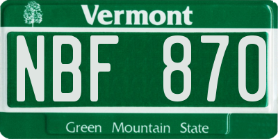 VT license plate NBF870