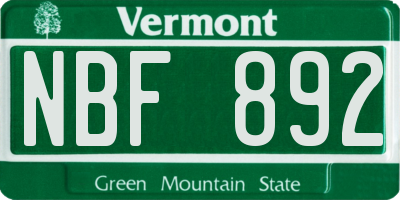 VT license plate NBF892