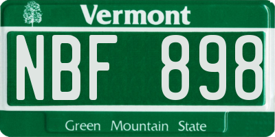 VT license plate NBF898