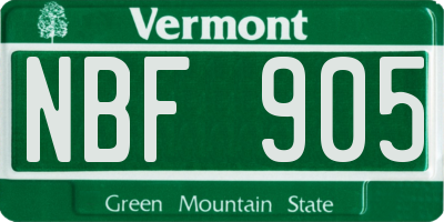 VT license plate NBF905