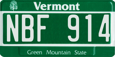 VT license plate NBF914