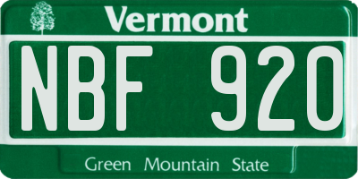 VT license plate NBF920
