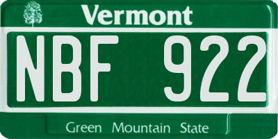 VT license plate NBF922